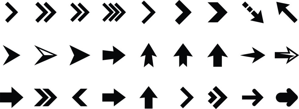 Black arrow icons collection.Professional arrow icons. Colorful direction markers. Navigation symbol collection. Vector illustration.