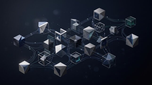 3  AI Abstract background Abstract geometric shapes floating in dark space with isometric style