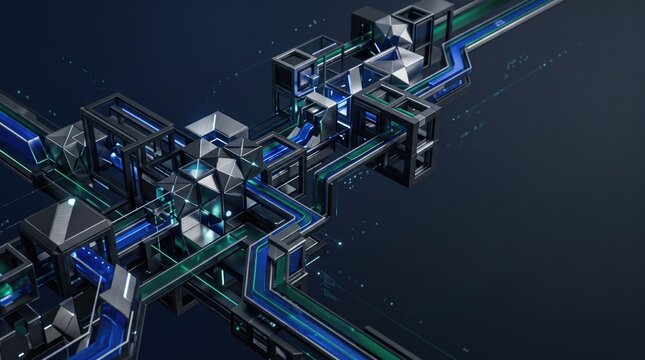 3  AI Abstract background Modern futuristic abstract cityscape with glowing blue and green neon lines