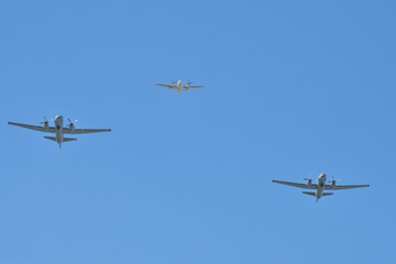 Fototapeta premium French Air Force aircraft formation during Bastille Day rehearsal in Paris, France, July 9, 2026