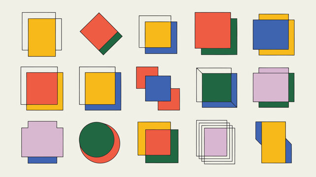 Abstract Geometric Shapes Overlapping In Retro Color Palette square