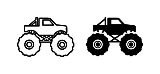 Monster Truck Icons, Off-Road Vehicle Silhouettes, Heavy Duty Truck Graphics © Rohimali