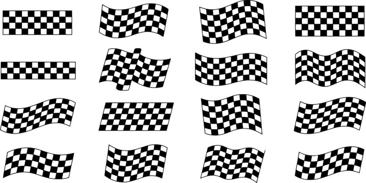 Black and white checkered flags and patterns on white background racing flag