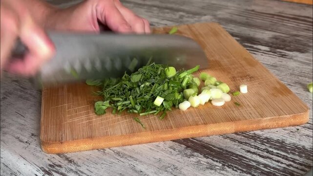 Chopping Fresh Green Onions and Herbs