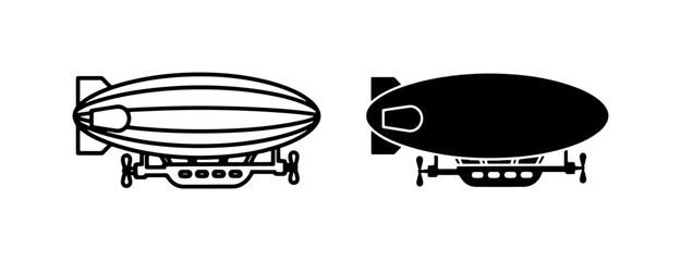 Airship Icons: Vintage Zeppelin Outline and Modern Silhouette, Vector Graphics © Rasel