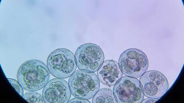 Embryonic cells at early development stage under microscope