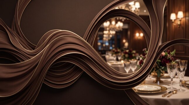 Food Advertisement  Abstract background Elegant restaurant interior with warm lighting and decorative drapes