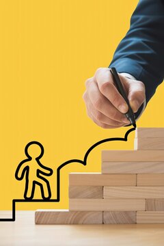 Business growth concept with hand drawing success path helping person reach higher goals
