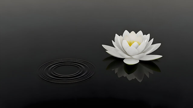 White lotus flower floating on calm dark water with ripples and reflection serene and peaceful atmosphere