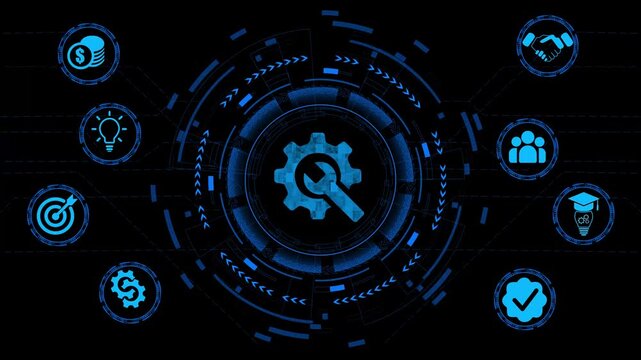 Cyber security concept. Shield With gear icon on digital data background. Cyber data security or information privacy idea. Blue abstract hi speed internet technology. Big data flow analysis animated.