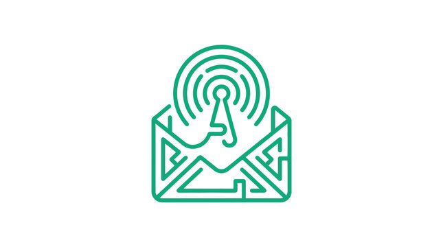 Green envelope with antenna signal line icon.