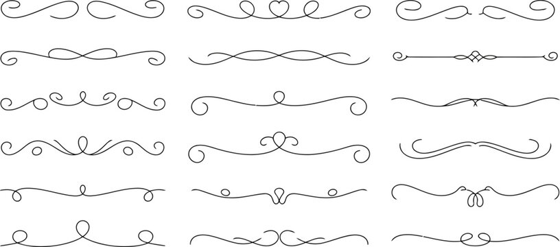 Elegant black decorative flourish lines and dividers for design swirl scroll