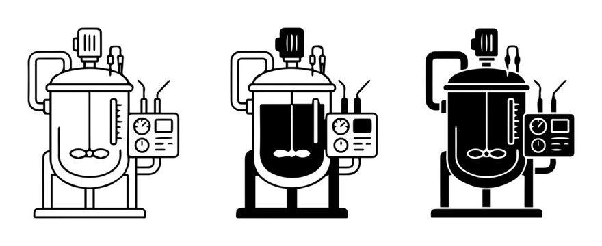 Industrial Bioreactor Icons, Fermentation Tank Vector Set, Chemical Reactor Equipment