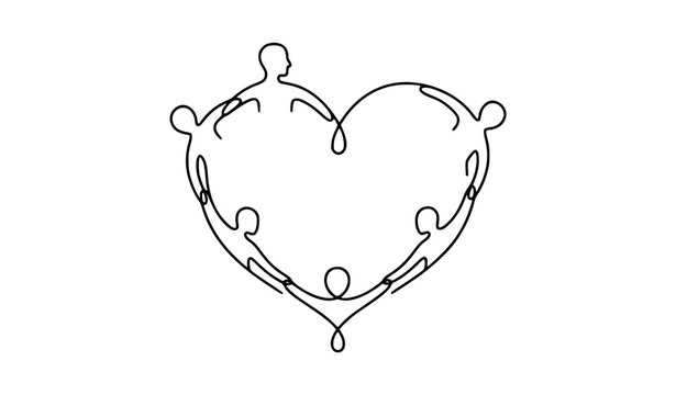 World Humanitarian Day continuous line heart with people unity vector illustration