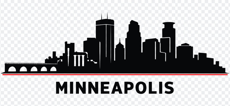 Minneapolis skyline silhouette vector illustration with stone arch bridge and city name