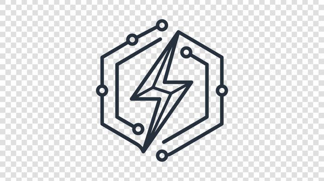 Hexagonal energy icon with lightning bolt and circuit nodes.