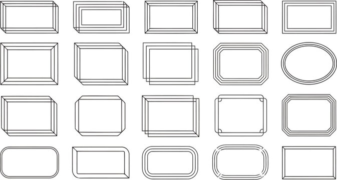 Set of black outline geometric frames in various shapes and perspectives rectangle