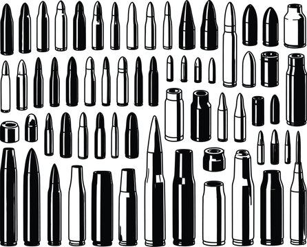 Diverse ammunition collection handgun rifle and shotgun cartridges illustration