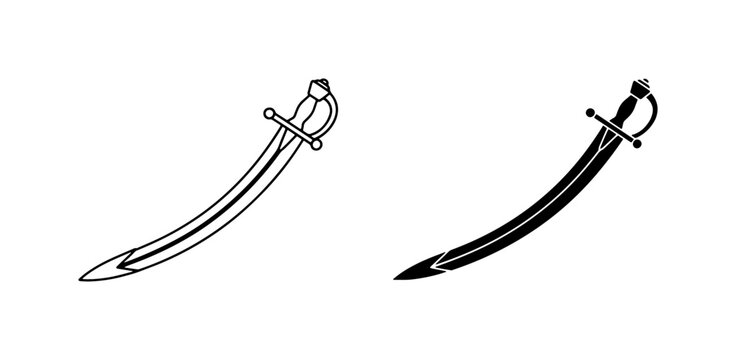 Scimitar Sword Icons, Curved Blade Weapon Graphics, Historical Combat Symbolism