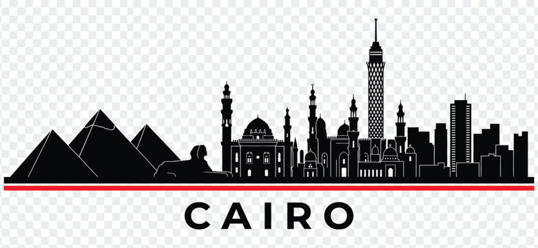 Cairo city skyline silhouette with pyramids and cairo tower