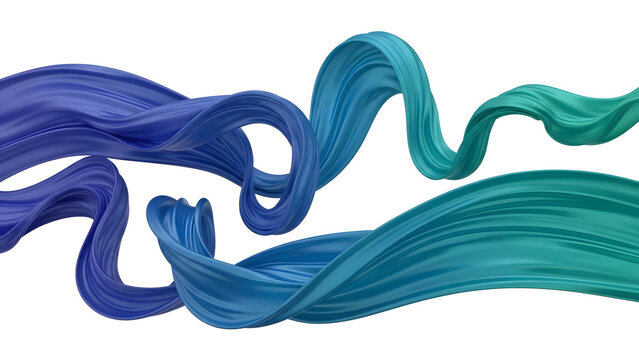 Vibrant blue and green wavy ribbons flowing on white background abstract design elements