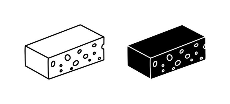 Cheese Block Icons, Swiss Cheese Vector Art, Food Ingredient Graphics, Dairy Product Illustrations