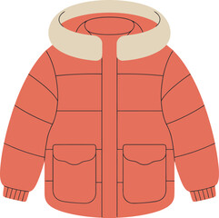 Orange winter puffer jacket with fur hood vector illustration. © Alhamdulillah Allah 