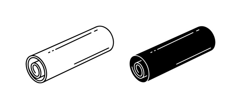 Battery Icons: AA, AAA, Power Cell, Energy Source, Rechargeable, Black and White Vector Graphics