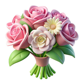 Beautiful bouquet of pink roses and white flowers with green leaves