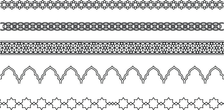 Intricate islamic ornament patterns collection seamless vector borders