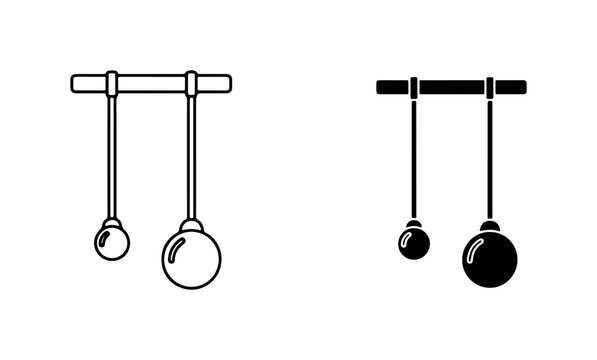 Physics Pendulum Icon Set, Science Experiment Vector Graphics, Newton's Cradle Illustration