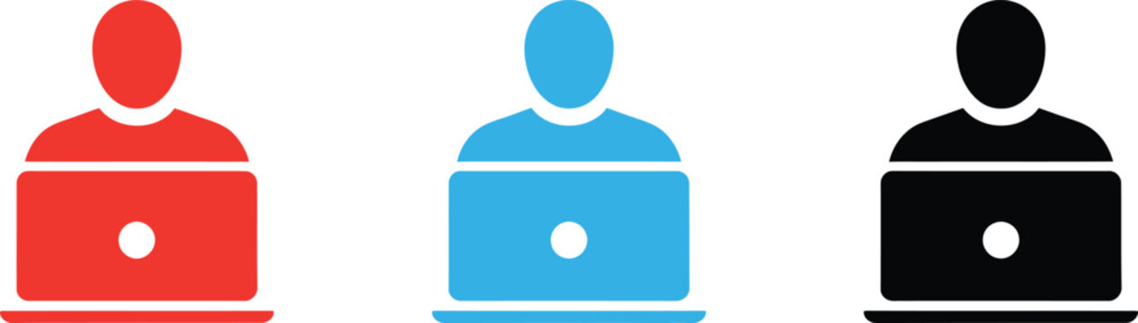 People working on laptops simple icon set vector