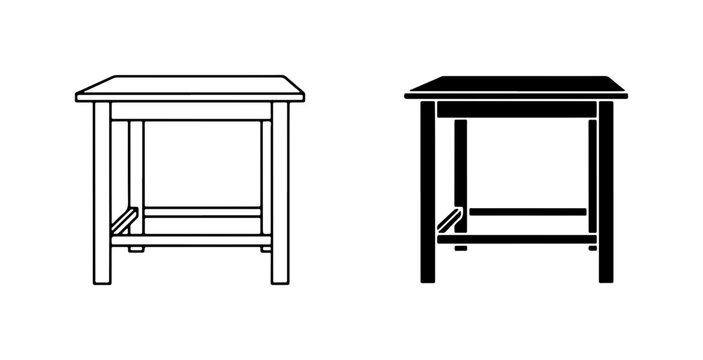 Simple Wooden Table Vector Icons, Two Tone Furniture Design, Modern Minimalist Side Table Graphics