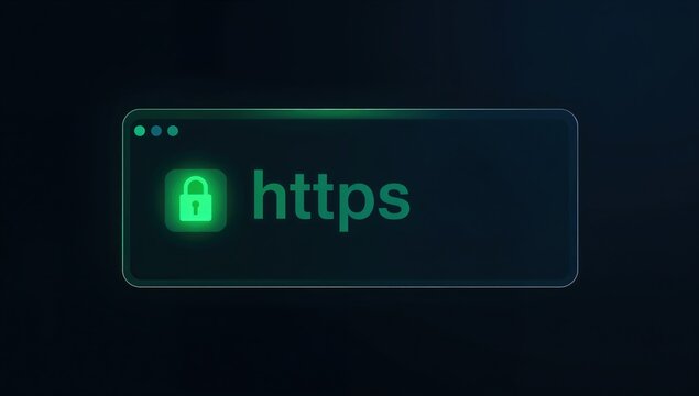 Secure HTTPS connection padlock icon glowing in browser address bar cybersecurity concept