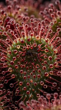Sundew Drosera Carnivorous Plant Glandular Tentacles Mucilage Droplets Macro Science