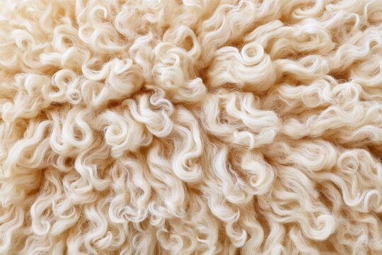 Dense curly cream sheep wool texture filling the frame, showcasing intricate patterns and soft fibers, ideal for textile and fabric design applications
