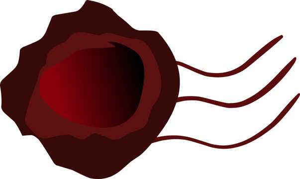 red wax seal, Illustration of a dark red wax seal stamp with wavy postmark lines on a white background.