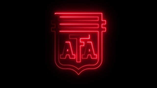 Neon argentina AFA icon glowing animation on black background, football. 4K