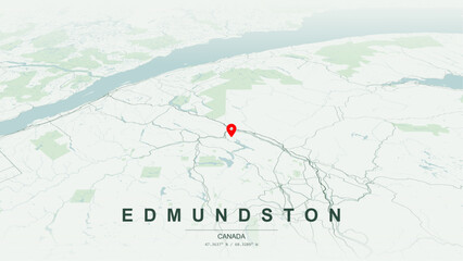 Minimalist vector map of Edmundston, New Brunswick. High-quality scalable illustration of Edmundston geographic boundaries, Saint John River and Madawaska River confluence networks for posters design. © AliRza
