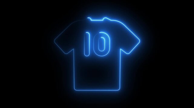 Glow neon t-shirt 10 number outline animation icon. Modern apparel display. Fashion trend design. 4K shopping concept video.