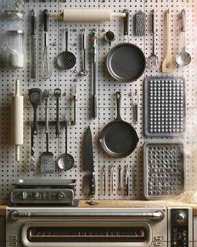 Small Business Kitchen Tools and Oven with Pegboard Display