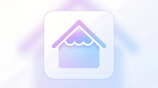 Minimalist 3d of a house symbol with wavy roof line on a soft gradient background, for real estate, and property management, web applications