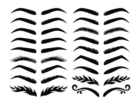 Collection of diverse eyebrow shapes and styles in silhouette during daytime isolated on white background