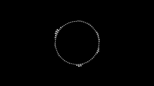 White circular audio waveform spectrum animation with smooth frequency lines, futuristic music visualizer, seamless on black screen background loop minimal sound equalizer motion graphics 4K.