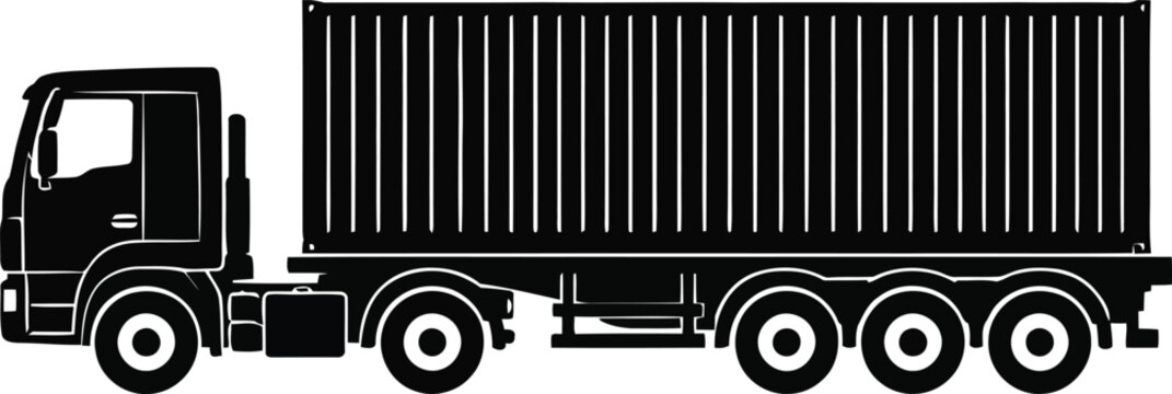 Black silhouette of a large shipping truck side view