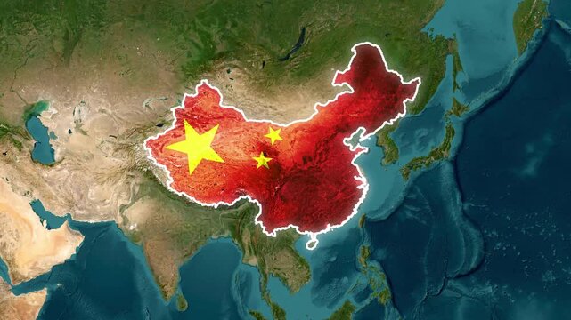 China Map Animated Satellite Loop with Chinese Flag Overlay
