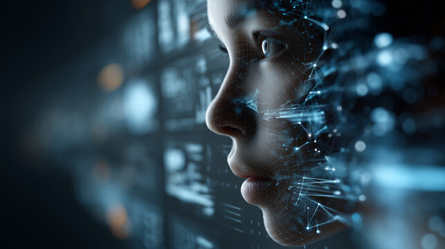Artificial intelligence face profile merging with data network, digital identity, smart grid technology, future AI governance