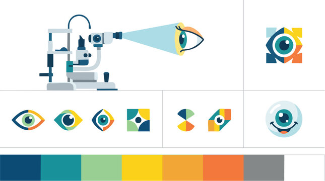 Ophthalmology and Eye Care Brand Board with Flat Vector Icons