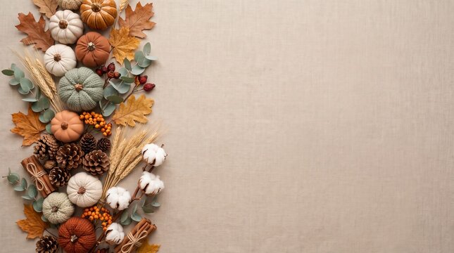 Modern Autumn Pumpkin Border on Neutral Background