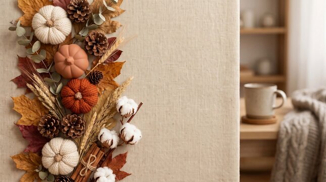 Modern Autumn Pumpkin Border on Neutral Background